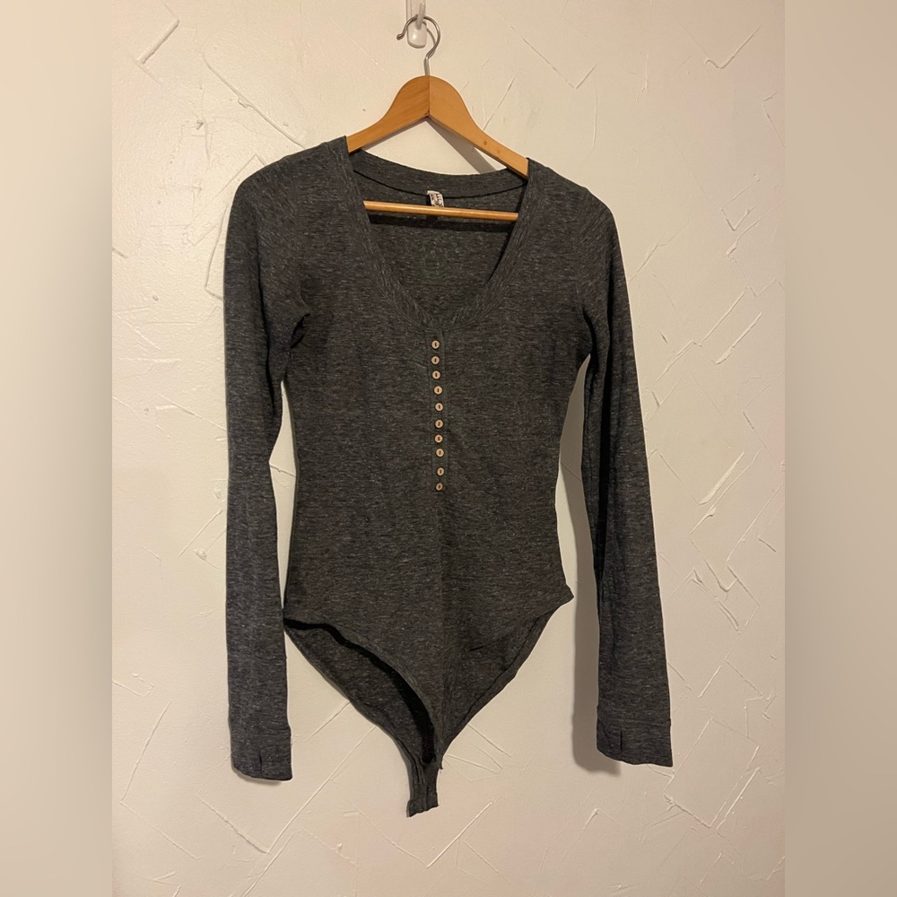 Free People Women's Intimately Dylan Thermal gray Henley Bodysuit Size S - Picture 2 of 6